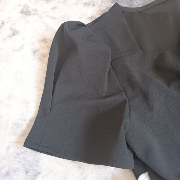 Little Black Sheath Dress With Ivory Bow And Lower Back Cutout Womens Medium - Picture 8 of 8